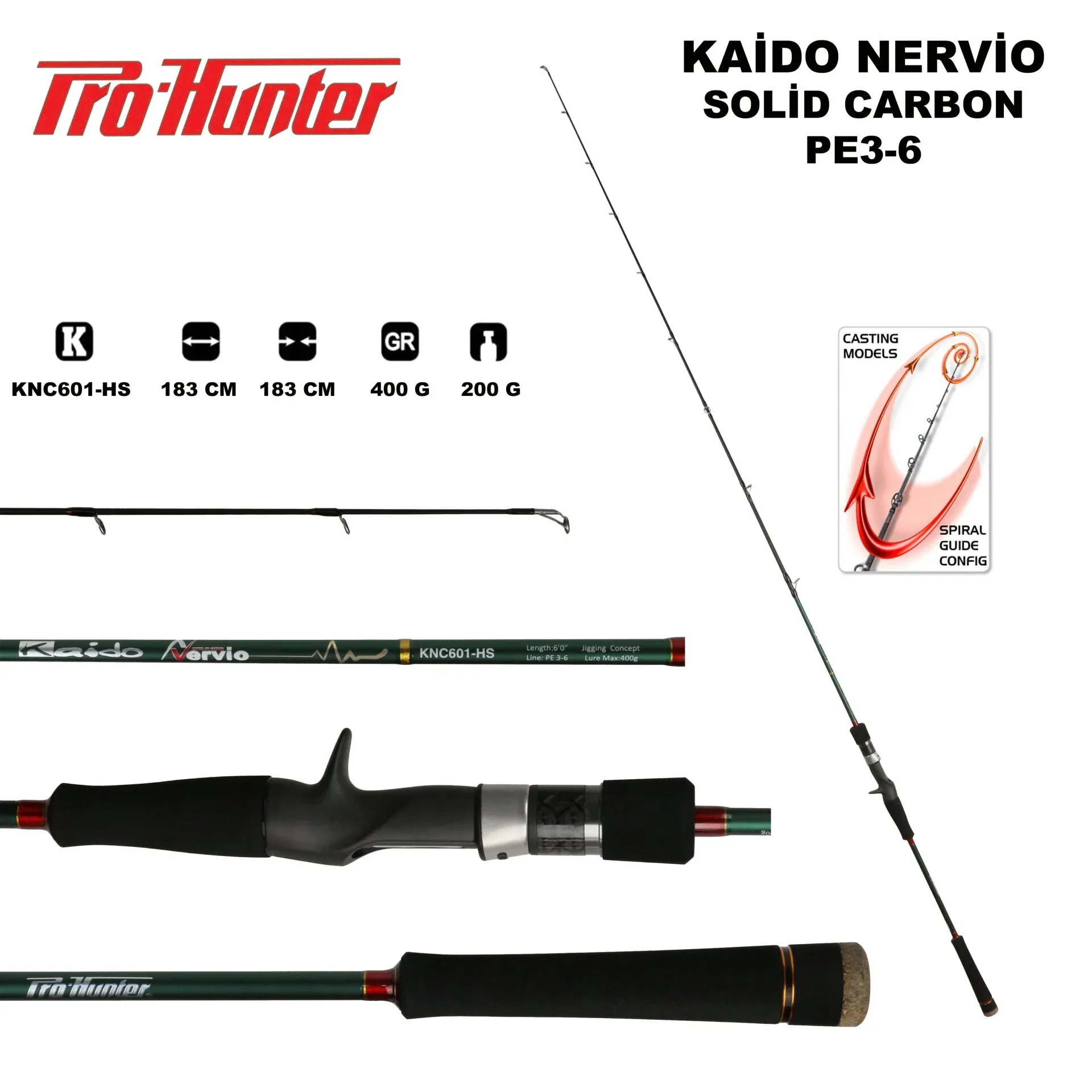 Kaido-Nervio Solid Caron Baitcast Rod KNC601-HS Jig Kamışı 400 GR