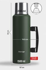 Çelik Termos Stevig 4 Camp Klasik Vakumlu Kulplu Çelik Termos 1.5 Lt.